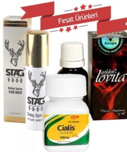 Cialis 30 Tablet 100 mg + Stag 9000 Geciktirici Sprey + Golden Lovita Bayan Azdırıcı Damla